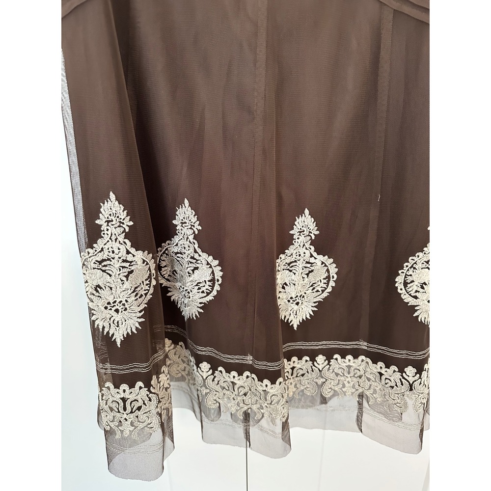 Nygard Collection Brown Mesh Embroidered Midi Skirt Pleated Waist Size 10 - Picture 4 of 8